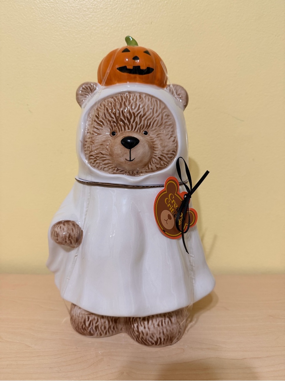 Creepy critters teddy bear cookie jar Halloween costume with pumpkin